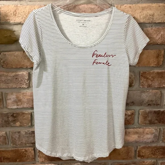 LUCKY BRAND Black-Striped Fearless Female Graphic Tee-Shirt 187 - Picture 9 of 10